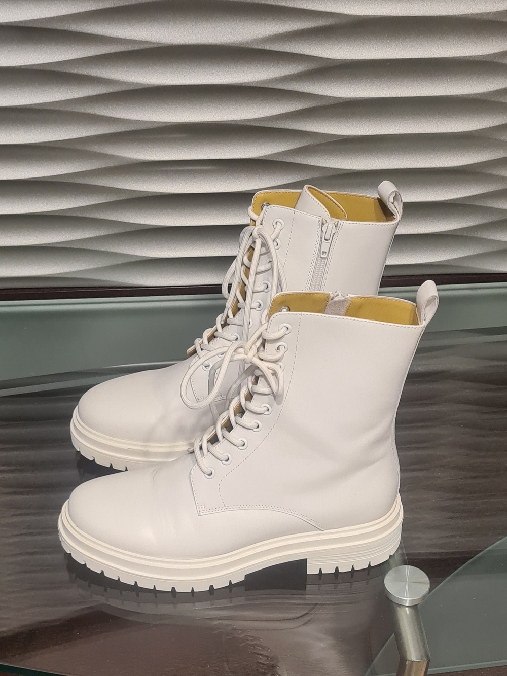 Tony Bianco Australia White Leather Lace-Up Combat Boots for Women - Picture 1 of 3